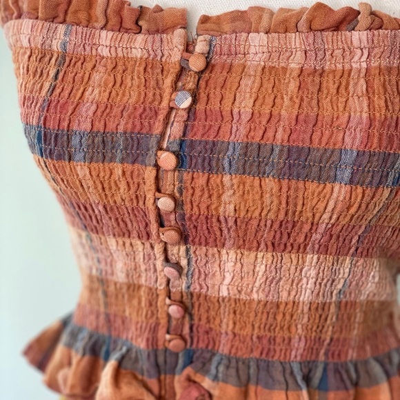 American Eagle Plaid Smocked Tube Top - Picture 4 of 6